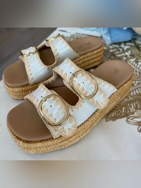 New Mi.iM Heidi Espadrille Slip On Gold Buckle Sandals